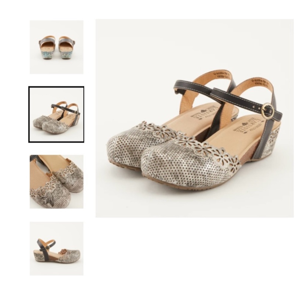 Women’s Floral Perforated Wedge Sandals in Gray with Ankle Strap